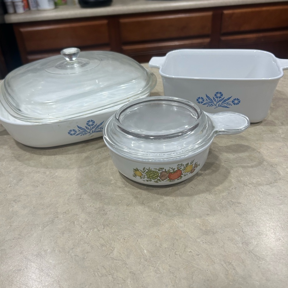 CorningWare Floral and Blue Casserole Dish Set